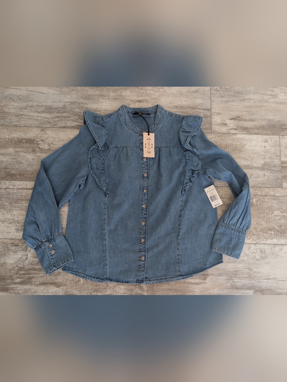 Nanette Lepore Light Denim Blue Ruffle Button-Front Top